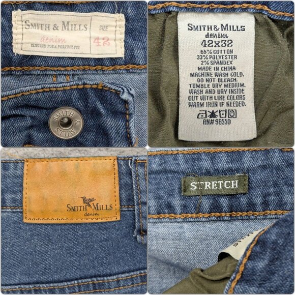 Smith & Mills Stretch Jeans Mens Blue Straight Leg Denim Size 42x32 - Picture 6 of 10